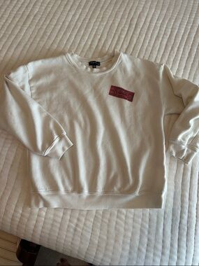 Men's Cream Crewneck Sweatshirt with Red Patch